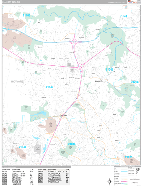Ellicott City, MD Wall Map